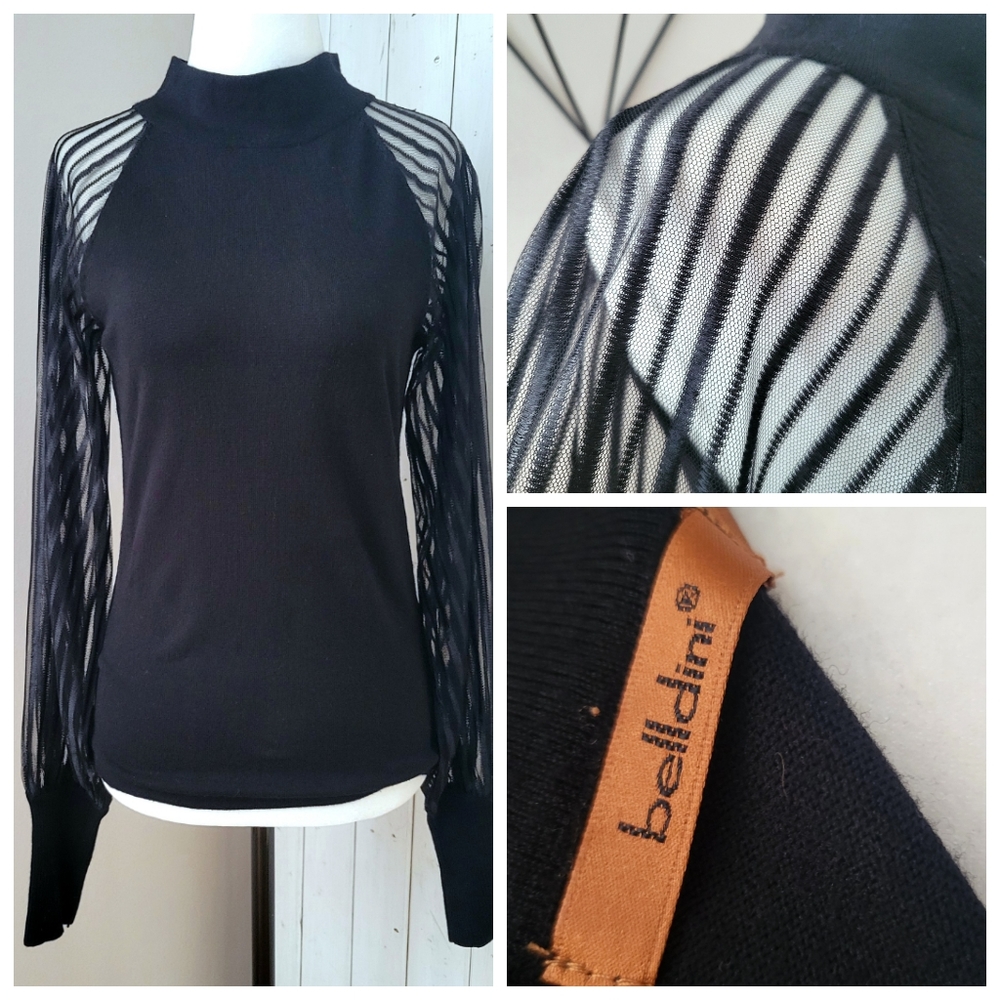 BELLDINI | STRUCTURED LIGHT KNIT SEMI-SHEER SLEEVE black
